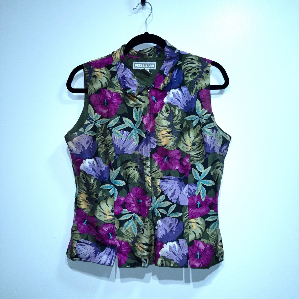 Vintage Dressbarn Purple Floral Silk Vest‎ Medium